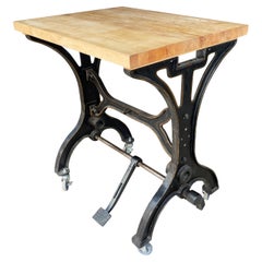 Used Early 20th Century Industrial Cast Iron Butcher Block Table
