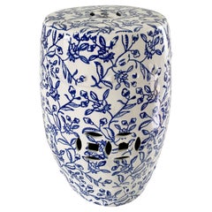 Vintage Chinoiserie Blue and White Floral Porcelain Garden Stool