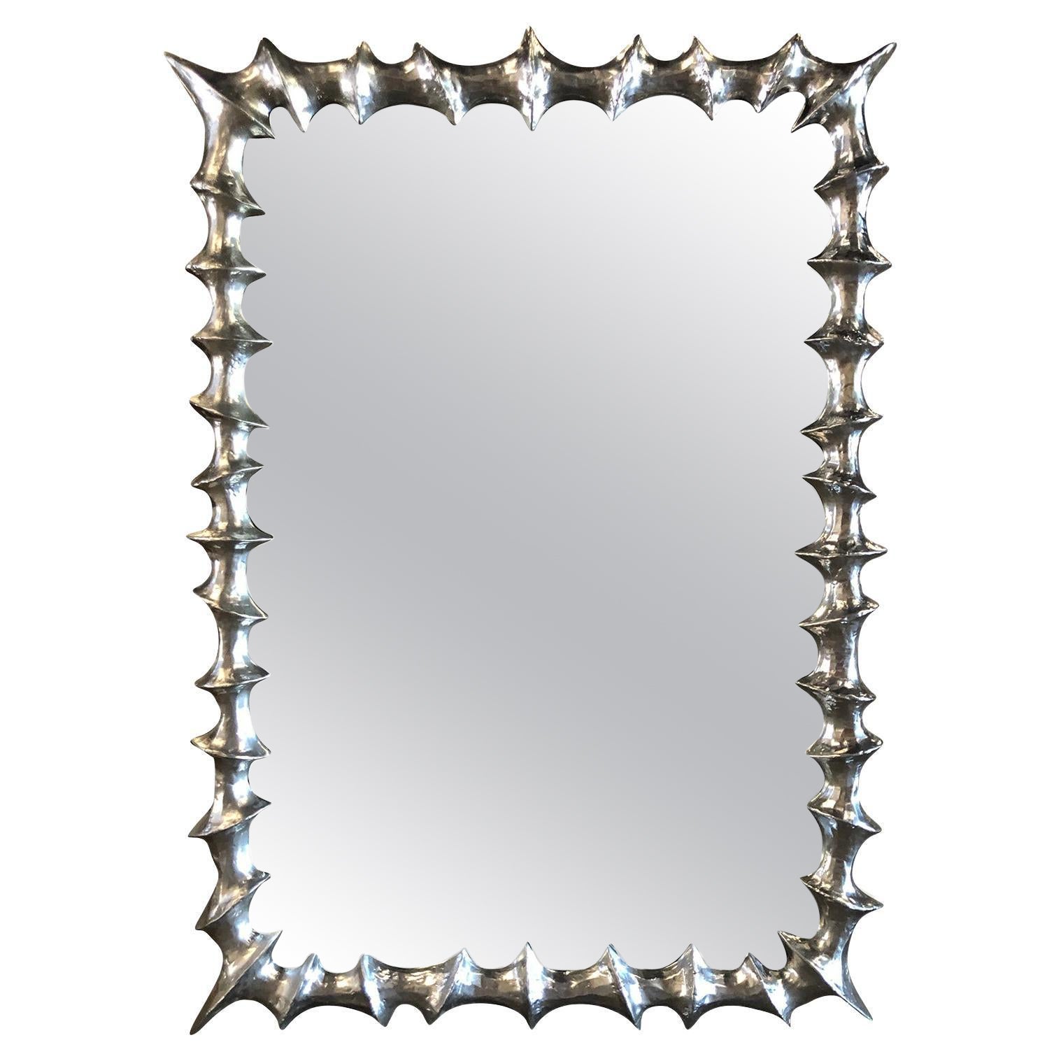21st Century Silver French Metal Wall Glass Mirror, Miroir Corentin, Wall Décor For Sale