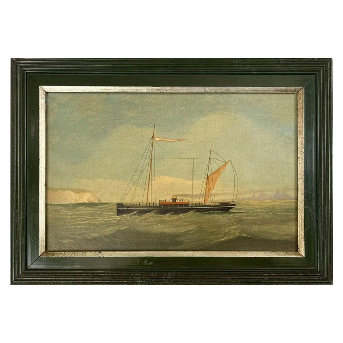 Peinture américaine d'un navire à vapeur du 19ème siècle en vente