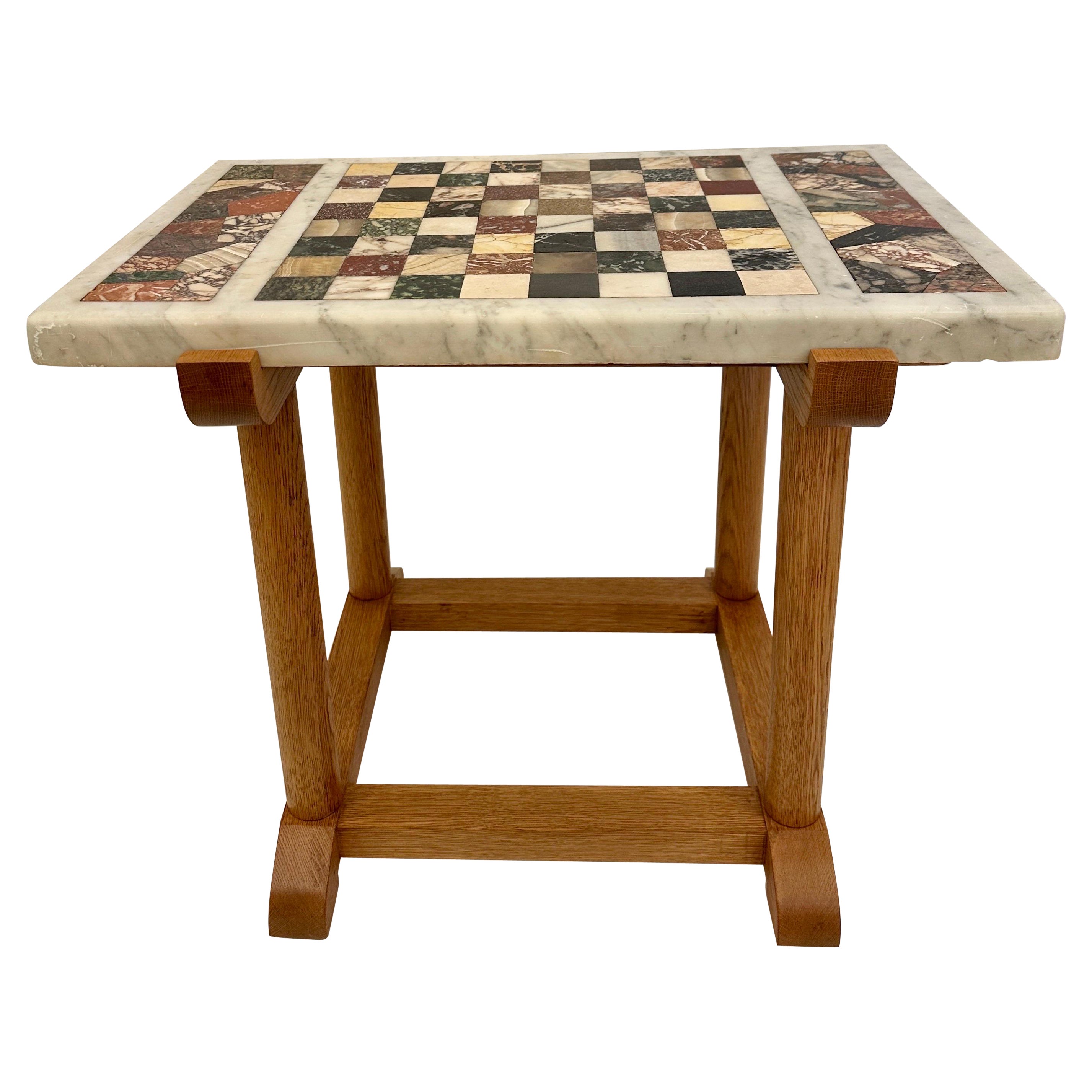 Rare Marble Chess Table Top on Oak Base