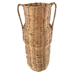 Vintage 1980s Boho Wicker Amphora Vase Basket