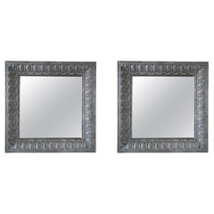 19th Century Style Light-Grey French Pair of Zinc Wall Glass Mirrors, Wall Décor