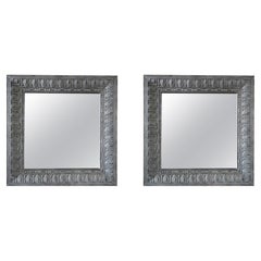 19th Century Style Light-Grey French Pair of Zinc Wall Glass Mirrors, Wall Décor