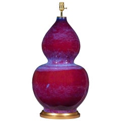 Massive Chinese Flambe Glazed Double Gourd Vase Lamp