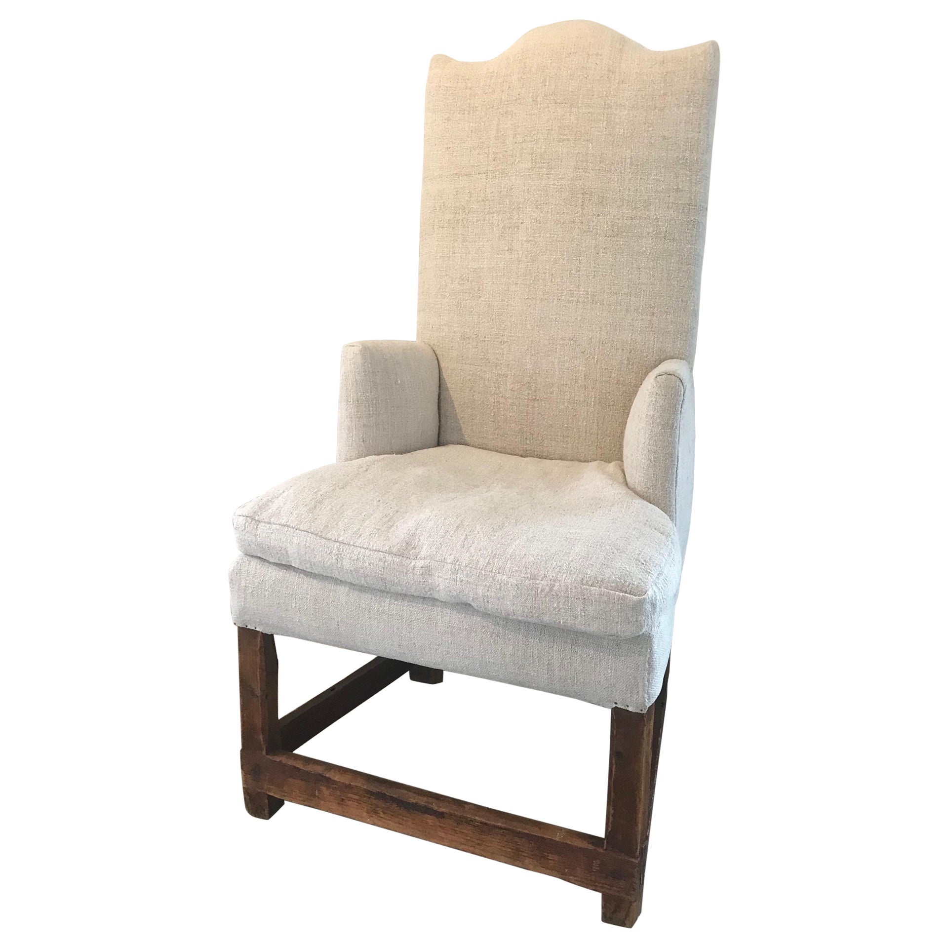 17th Century American High Back Hall Chair in Period Linen For Sale