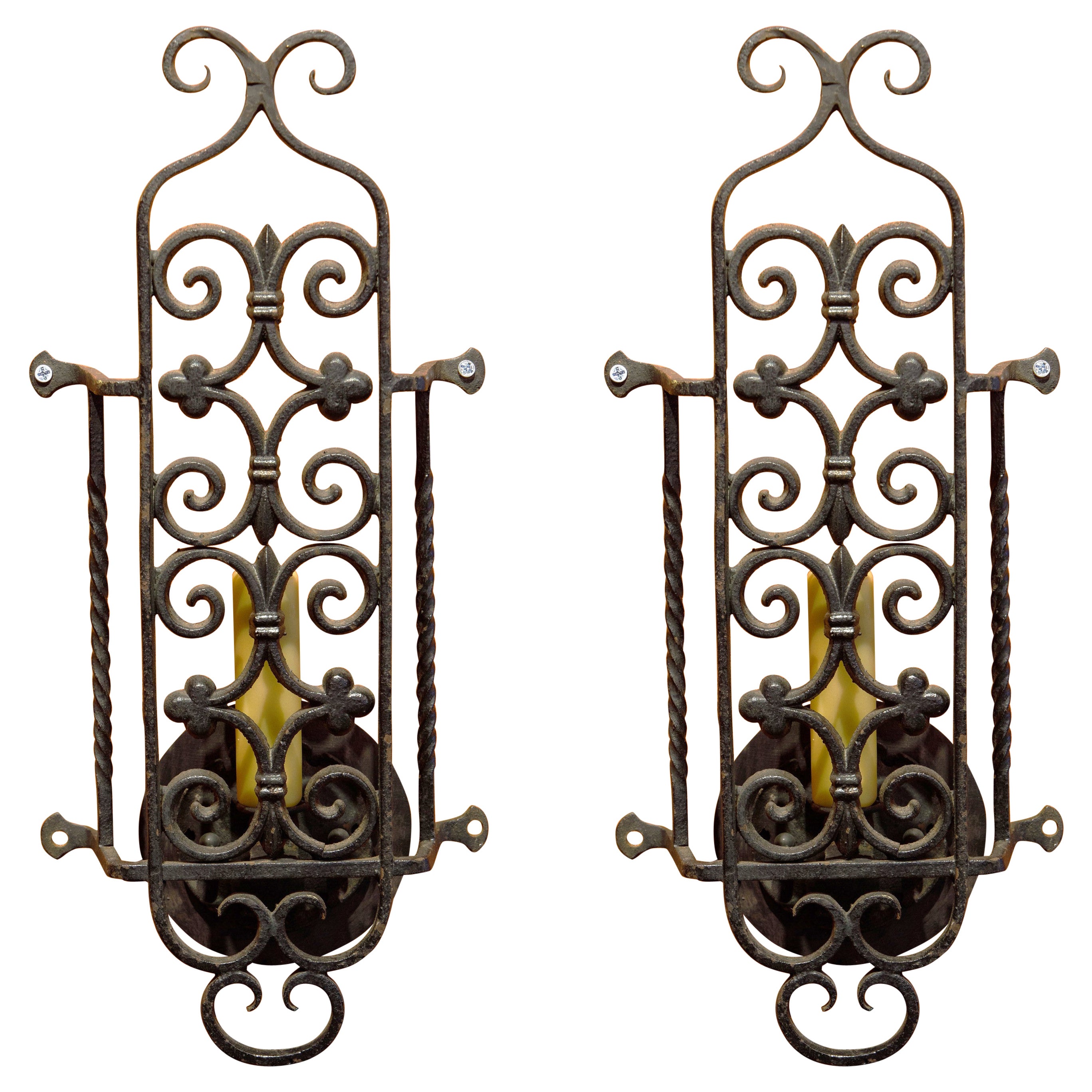 Pair Forged Iron Spanish Colonial Sconces For Sale