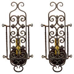 Pair Forged Iron Spanish Colonial Sconces