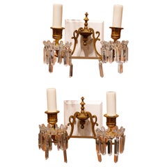 Antique Classic French Two Arm Bronze D'ore and Baccarat Crystal Sconces 'Pair'
