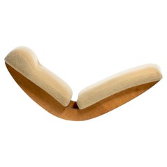 Sculptural Walnut Rocking Chaise Lounge in Soft Butterscotch Shearling c. 1980