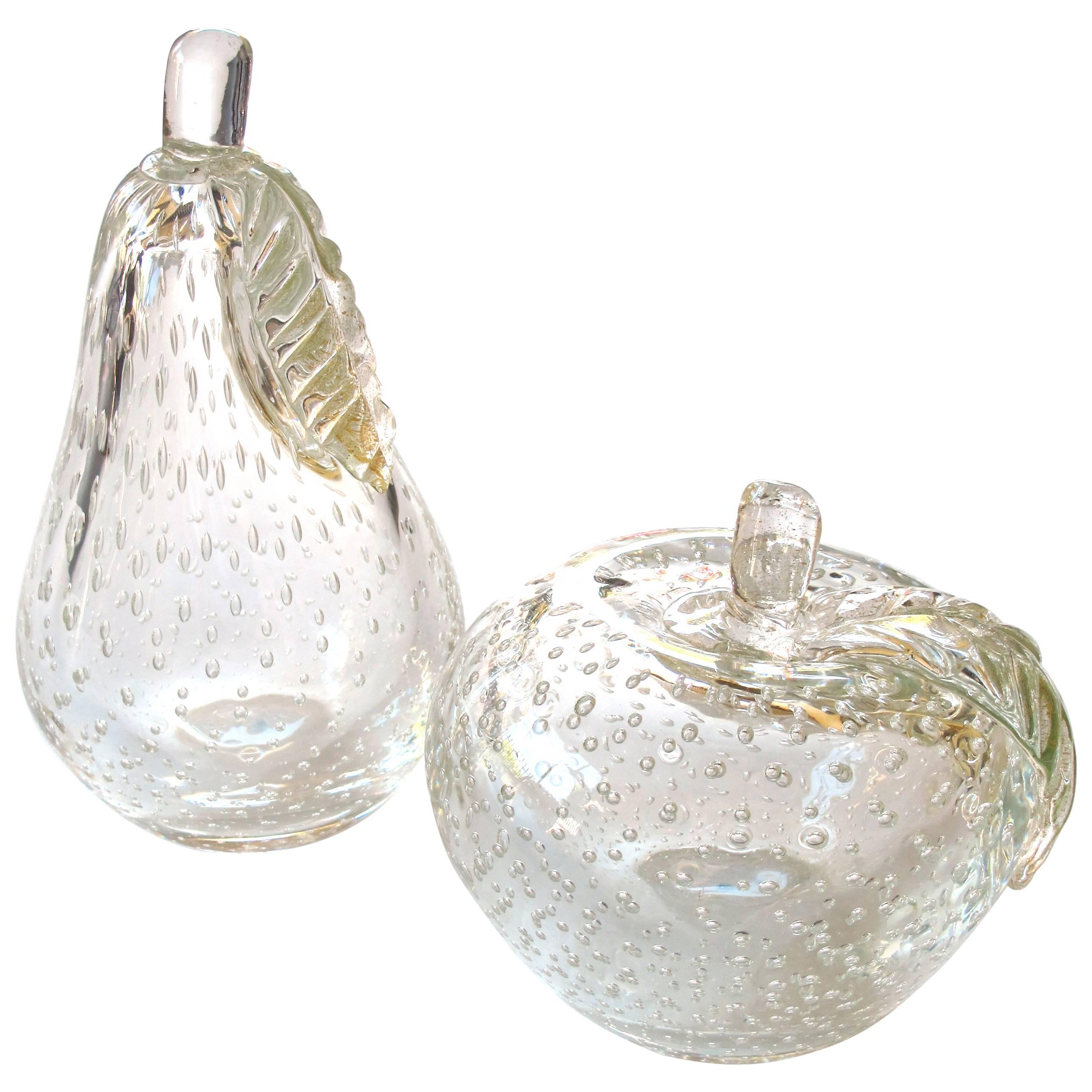 Beautifully Crafted Murano 1950s Clear Glass Apple and Pear, Barbini Sommerso