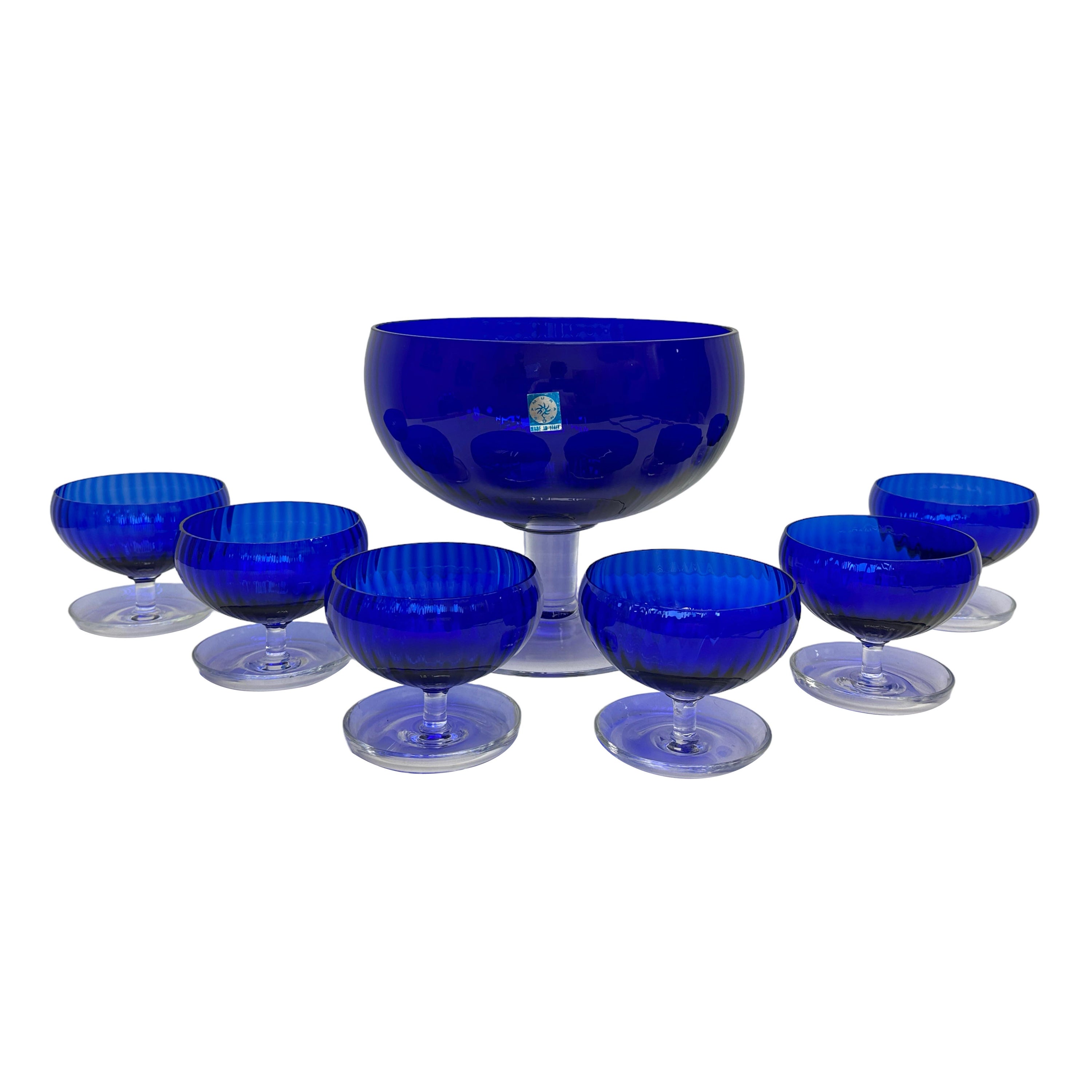 Set Italian Venetian Murano Glass Cobalt Blue Sherbet Bowls, 1960s, Italy Venice For Sale