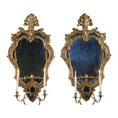 Pair of Gilded Wood Mirrors in the Venetian Style with Two Arms of Lights 19th C