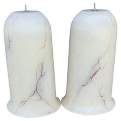 Largest Ever and Unique Rare Pair of White Alabaster Like Pendant Lights w Veins