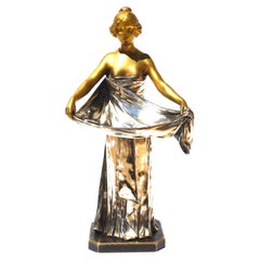 Maurice Bouval Gilt and Silvered Bronze Art Nouveau Figure