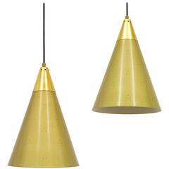 Pair of Large Paavo Tynell Style Perforated Cone Pendants