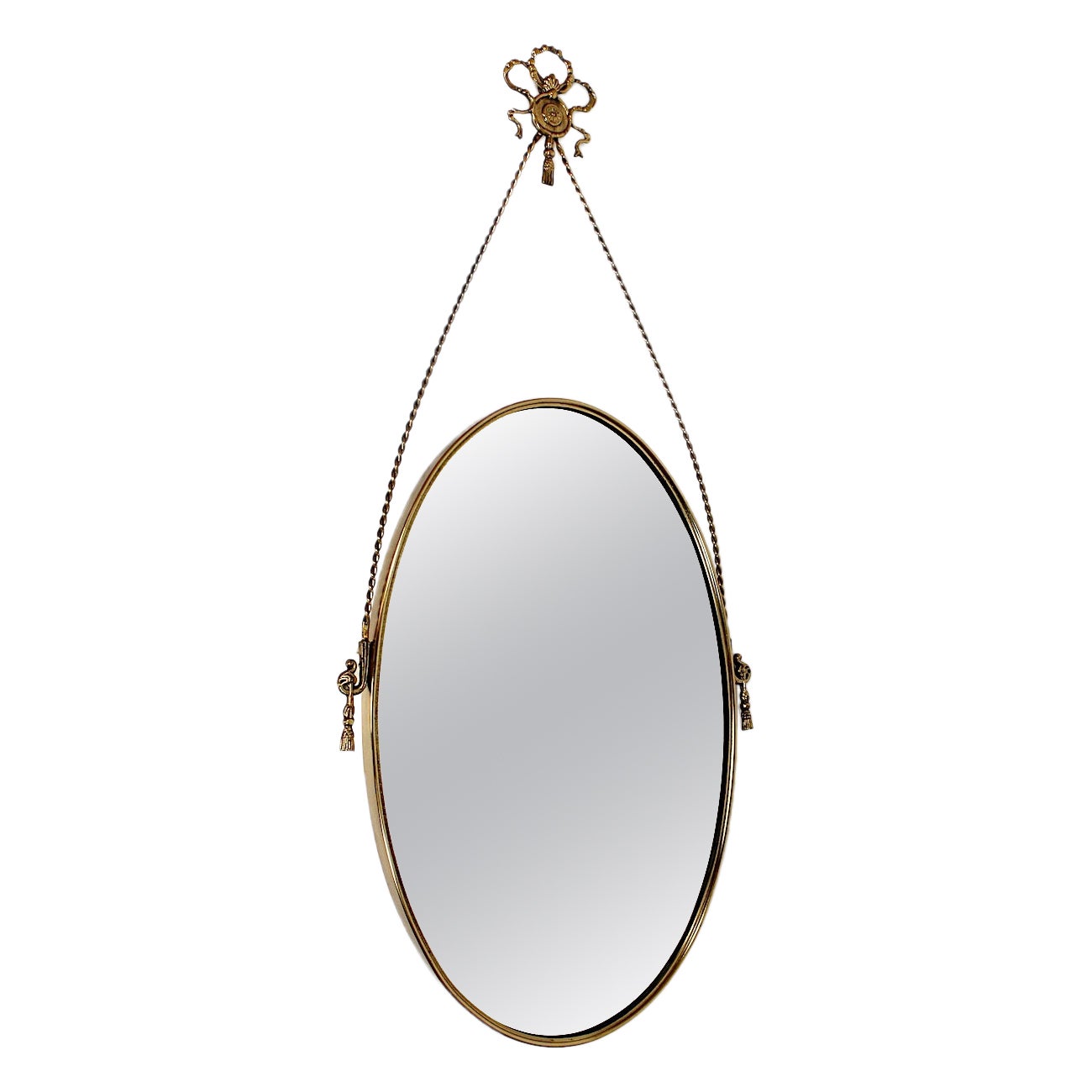 Hollywood Regency Style Vintage Brass Oval Wall Mirror, 1970s, Italy
