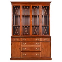 Retro Henkel Harris Georgian Carved Mahogany Lighted Breakfront Bookcase Cabinet