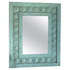 Hellgrüner französischer Vert de Gris-Spiegel des 20. Jahrhunderts, großer Trumeau-Spiegel aus Kupfer