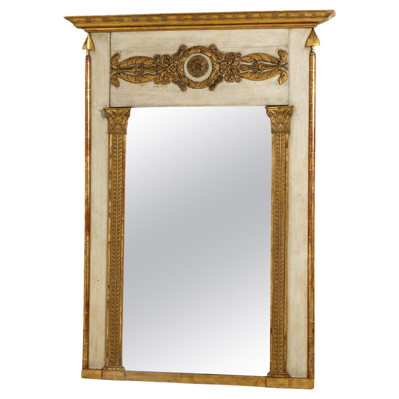 Large 19th Century French Gilded and Painted Mirror For Sale