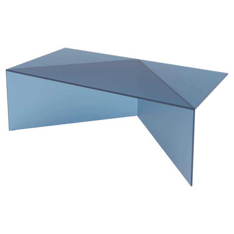 Blue Satin Glass Poly Square Coffe Table by Sebastian Scherer For Sale