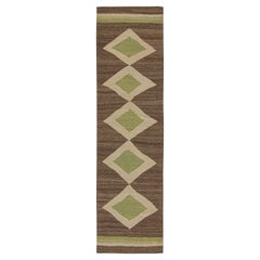 Retro Persian Kilim Runner in Beige-Brown and Green Medallions by Rug & Kilim