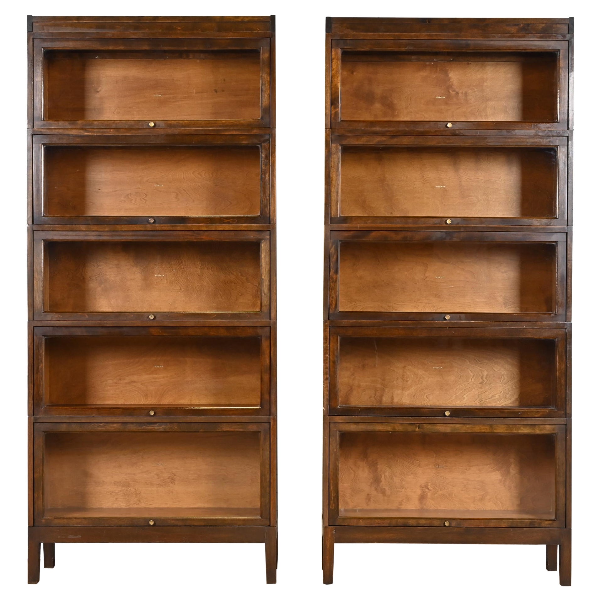 Antique Shaw Walker Arts & Crafts Mahogany Five-Stack Barrister Bookcases, Pair