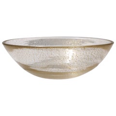 Vintage Postmodern Gold Flecked Murano Glass Bowl, Italy
