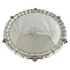 Used Pour Le Bain-English Silver Footed Tray w/ Etched Shield