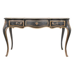 French Louis XV Bureau Plat Desk with Ormolu and Faux Marble Top by Drexel