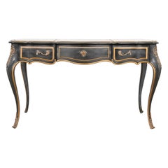 Retro French Louis XV Bureau Plat Desk with Ormolu and Faux Marble Top by Drexel