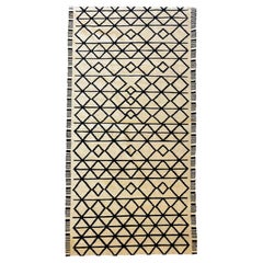 Abstrakter abstrakter Kelim-Teppich Elfenbein / Schwarz Moderner skandinavischer Wollteppich