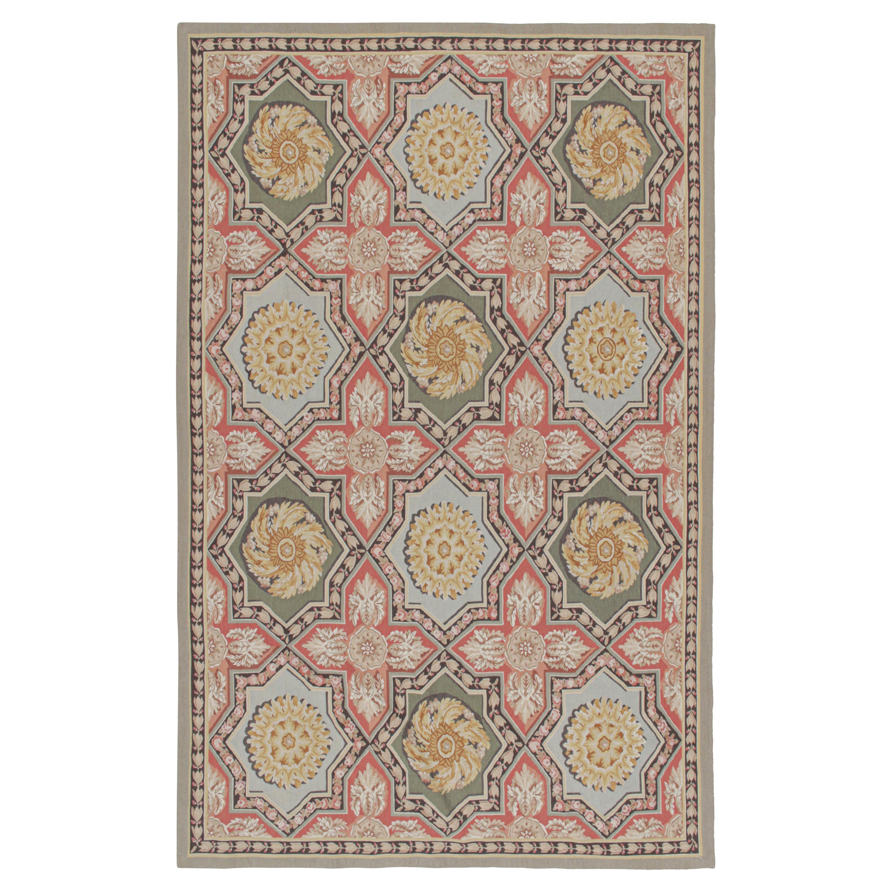 Rug & Kilim’s Aubusson Style Flatweave with Medallions and Floral Patterns For Sale