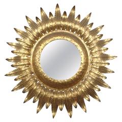 Large Sunburst Gilt Iron Mirror with Backlight