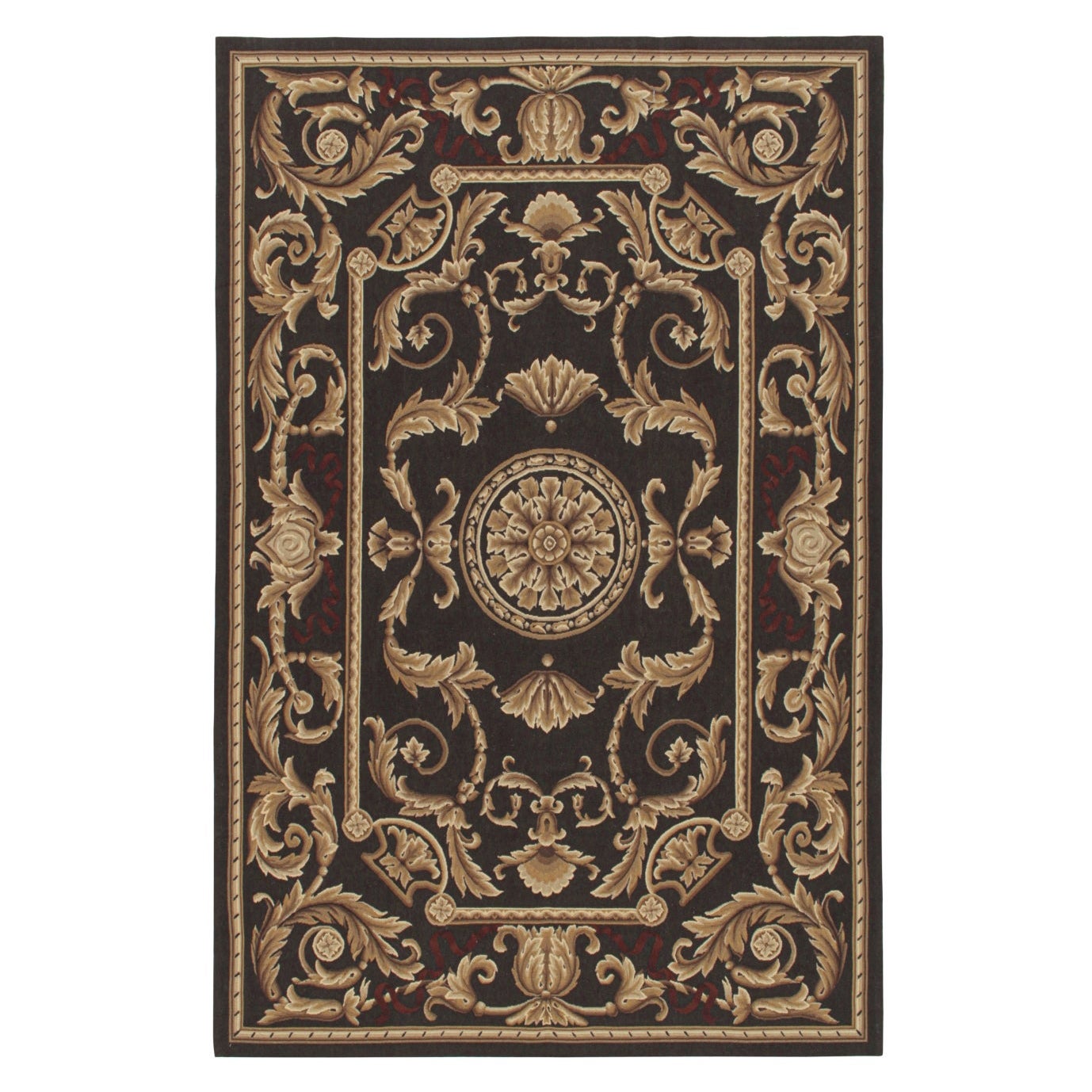 Flachgewebe im Aubusson-Stil von Rug & Kilim in Braun mit Medaillon und floralen Mustern