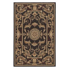Tapis & Kilim's Aubusson Style Flatweave in Brown with Medallion & Floral Patterns