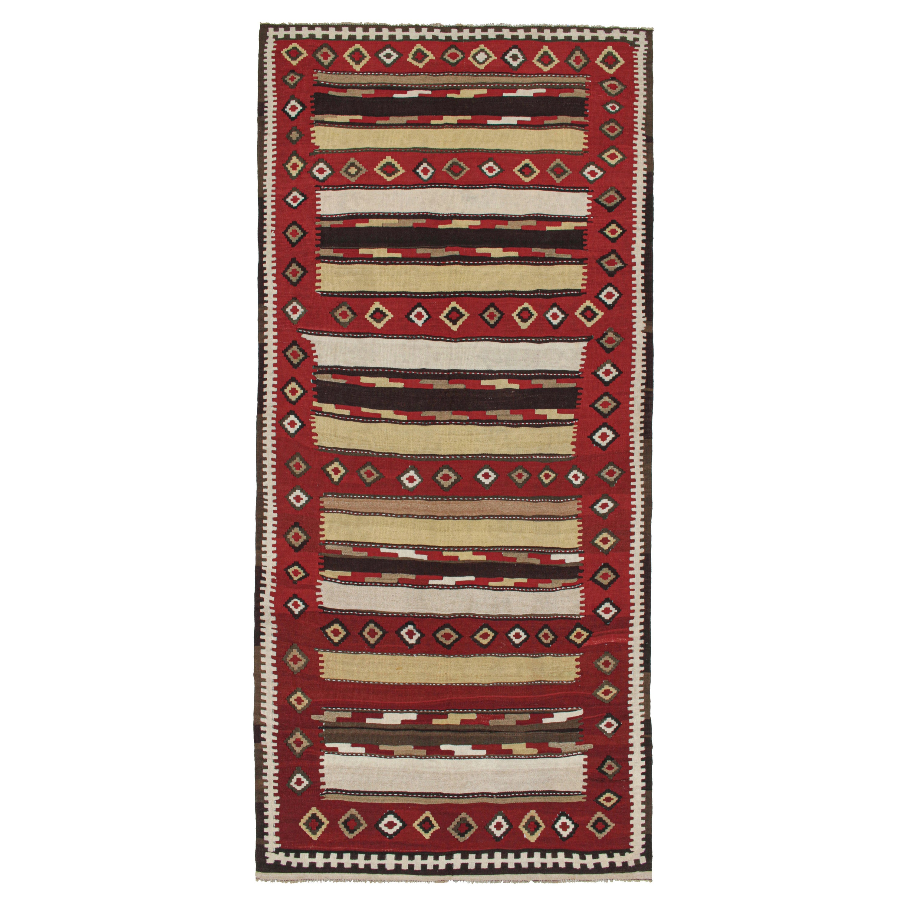 Vintage Shahsavan Persian Kilim in Red, Brown, White & Black For Sale