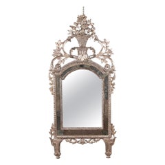 Large Italian 18th Century Carved Silver Gilded Mirror