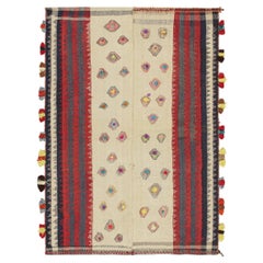 Vintage Persian Kilim in Beige with Multicolor Stripes and Motifs