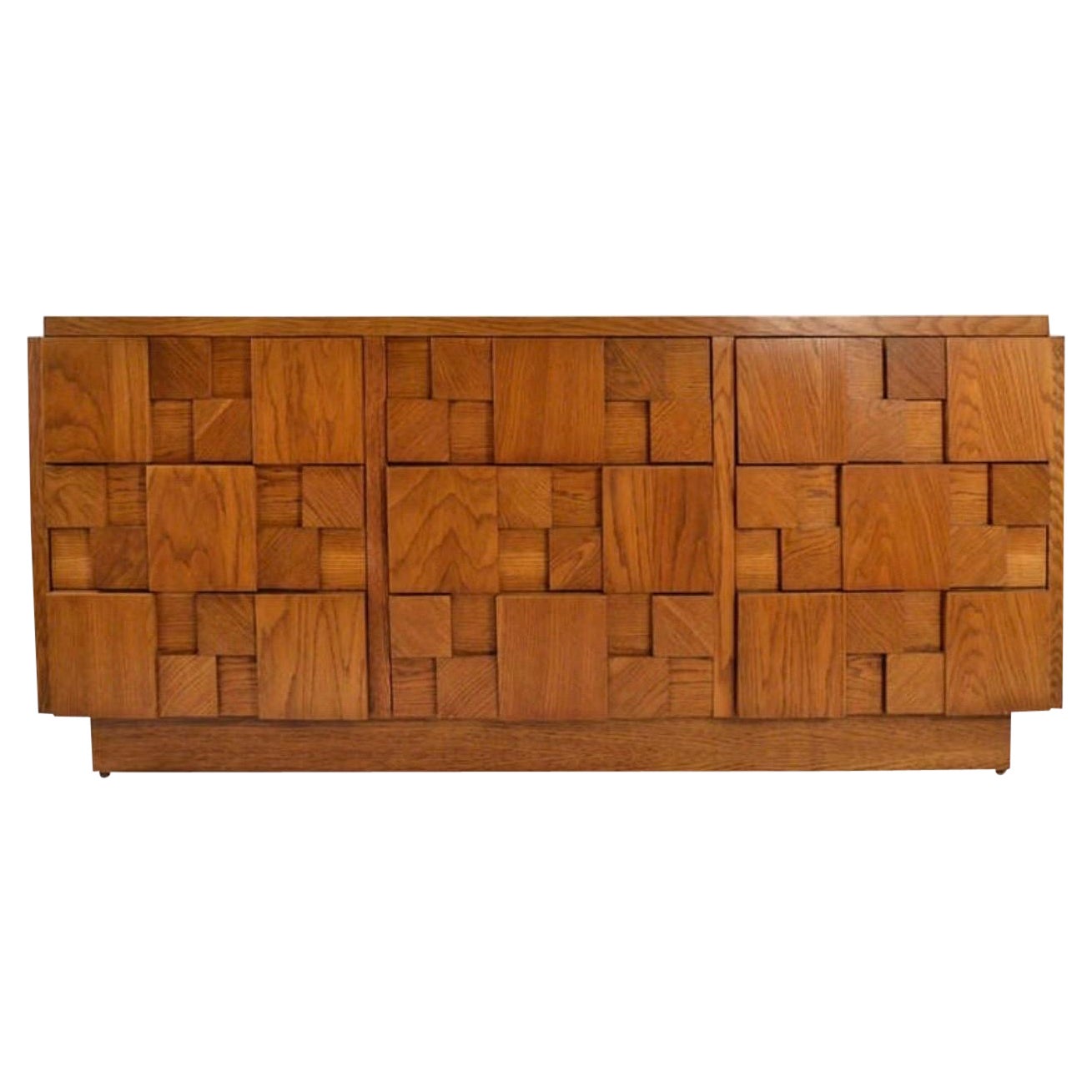 Vintage Mid-Century Modern Lane Brutalist Oak Wood 9 Drawer Dresser