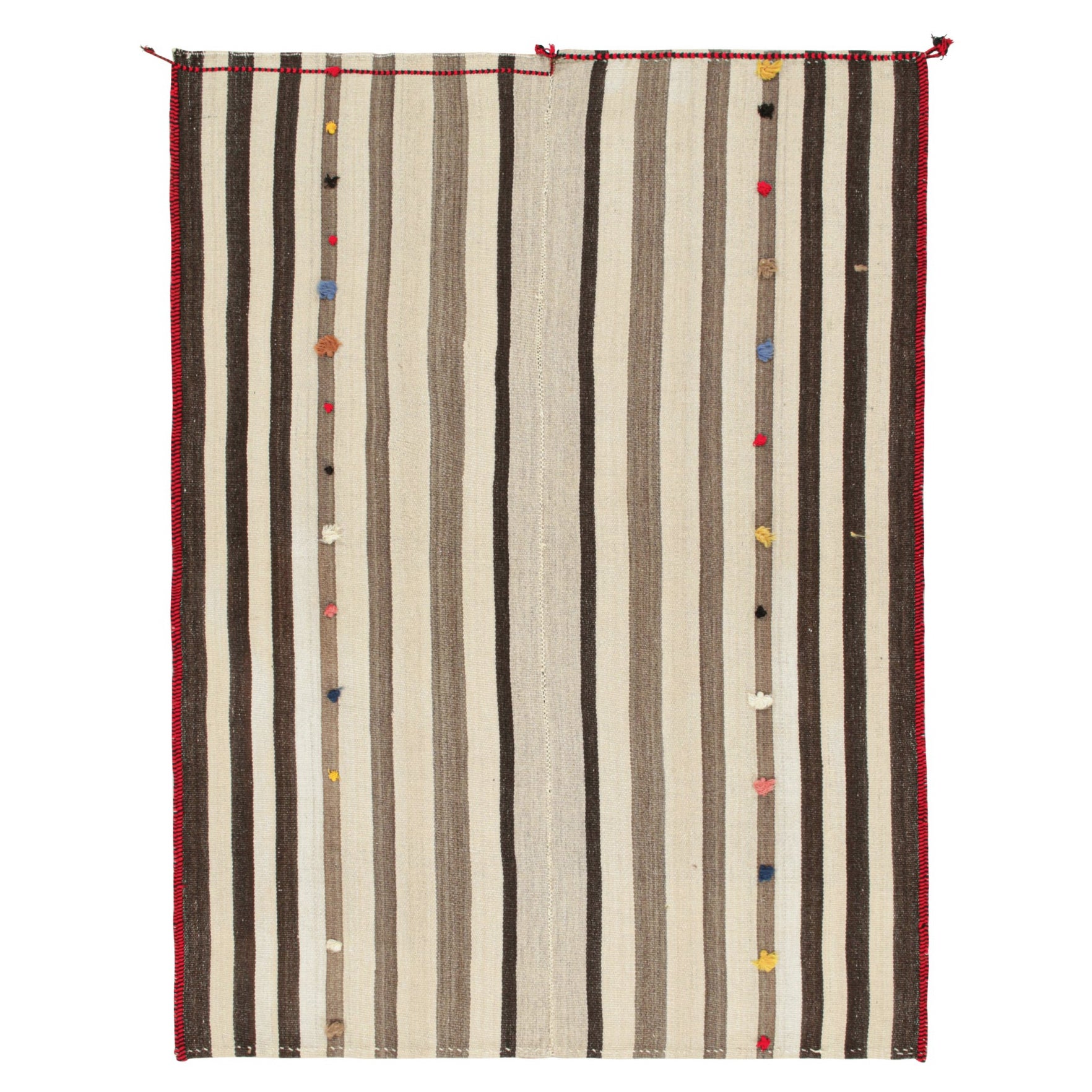 Vintage Persian Kilim in Beige-Brown Stripes, Panel Style For Sale