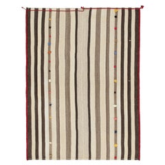 Vintage Persian Kilim in Beige-Brown Stripes, Panel Style