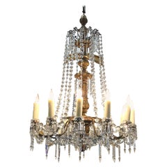 Antique 18th C. Italian Giltwood, Bronzed Lacquer & Crystal Louis XVI Period Chandelier
