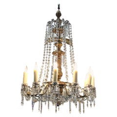  Lustre italien d'époque Louis XVI en bois doré, laque bronzée et cristal du 18e siècle