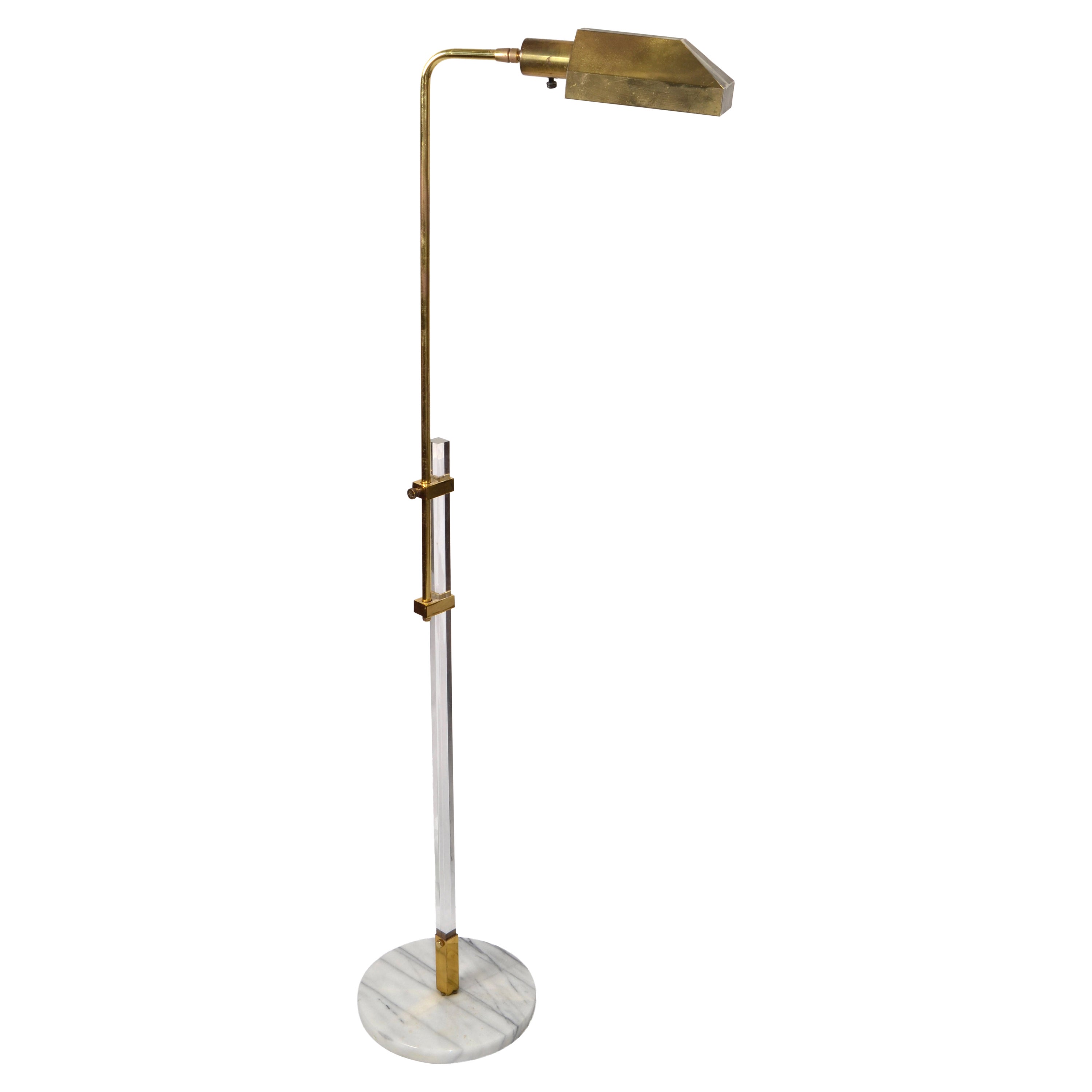 Late 20th Century Adjustable Brass Lucite and Round Marble Base Floor Lamp Italy