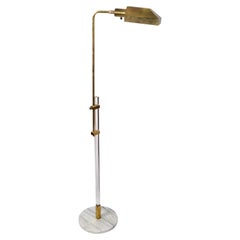 Retro Late 20th Century Adjustable Brass Lucite and Round Marble Base Floor Lamp Italy