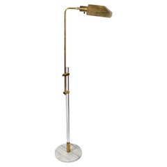 Fin du 20e siècle Lampadaire réglable en laiton Lucite et base ronde en marbre Italie