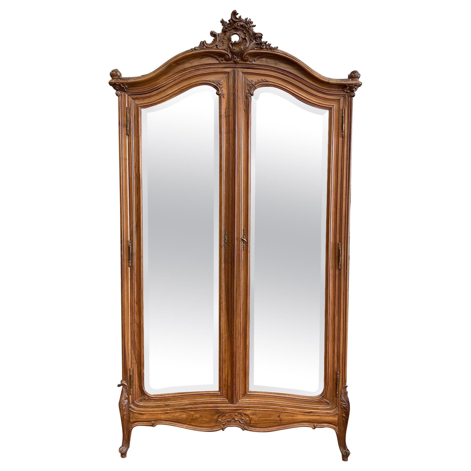 French Armoire Louis XVI Mirror Door Exotic Wood Wardrobe, 1900 For