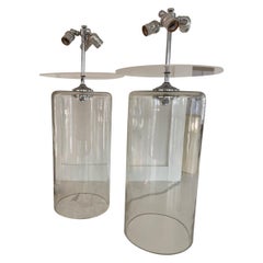 Pair of Cylindrical Pyrex Lamps Designed by John Saladino Clear Industrial Glass