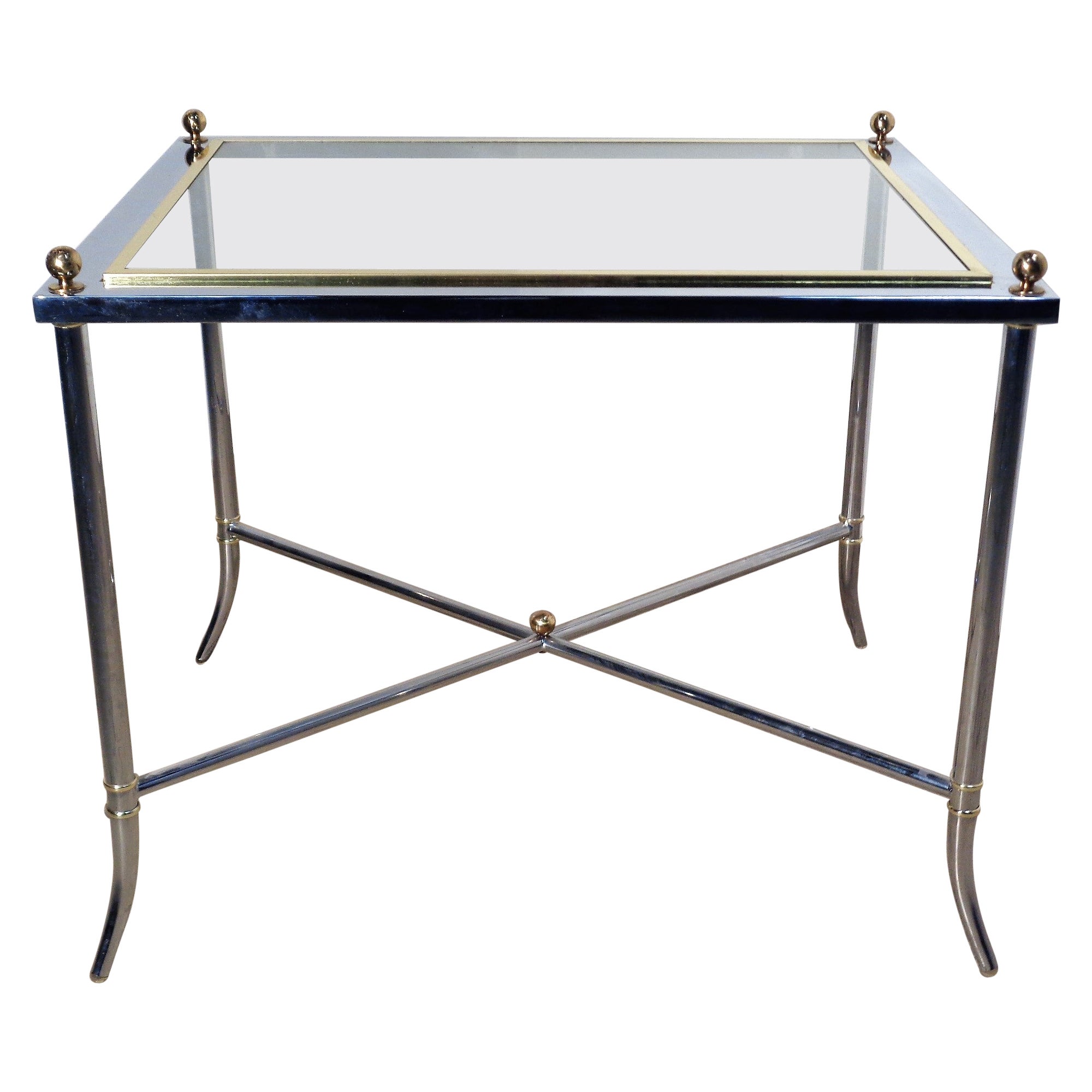 Maison Jansen Style Faux Bamboo Chrome and Brass Table
